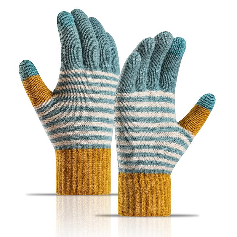 Striped Women Winter Keep Warm Knitted Thicken Ouch Screen Soft Gloves