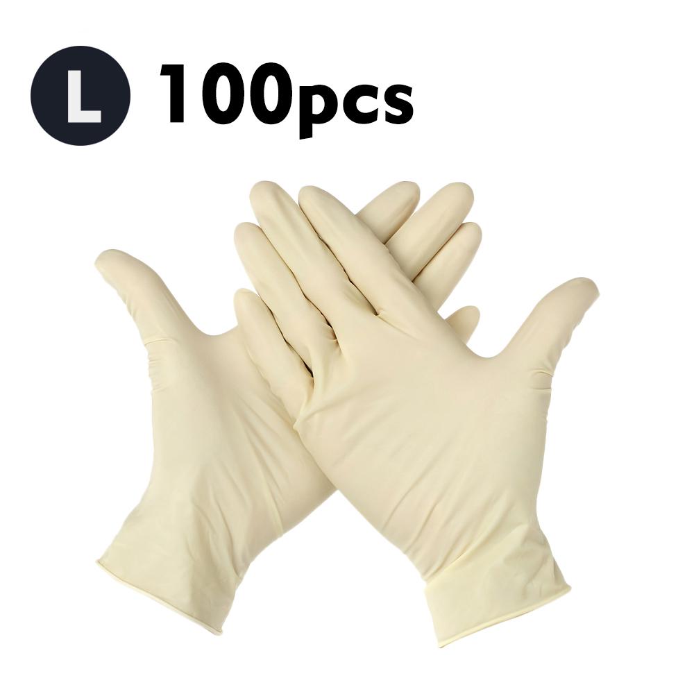 (S)100 Pcs/Disposable Gloves Thick Powder-Free Rubber Latex Stretchy Gloves Sterile Food Safe Grade