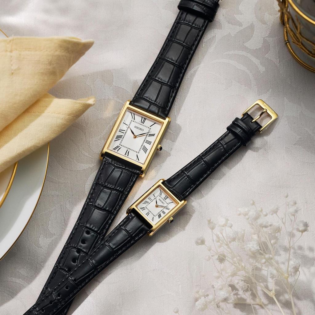 Seiko Classic Dress (27.2mm) White Dial/Black Leather Strap SWR104P1 Black/White