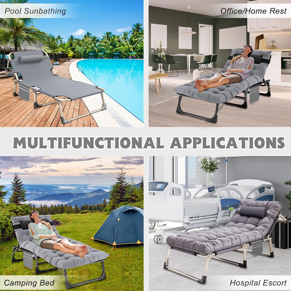 Folding Single Bed Portable Home Office Outdoor Nap Cot Multifunction Recliner Lightweight Easy Storage