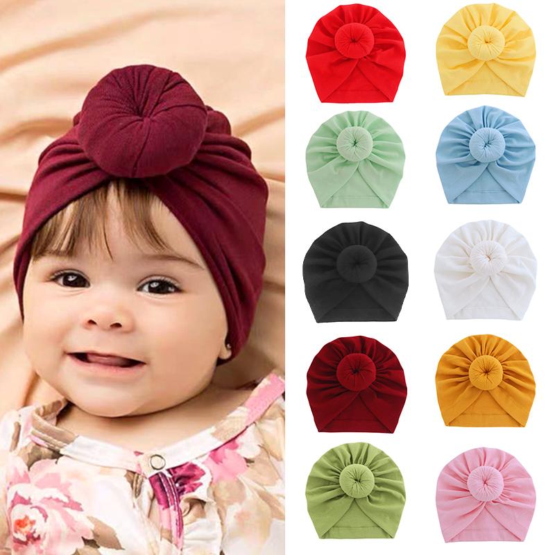 1Pc Knot Headwraps Caps Kid Toddler Beanie Bonnet Cotton Girl Turban Hat Infant Baby