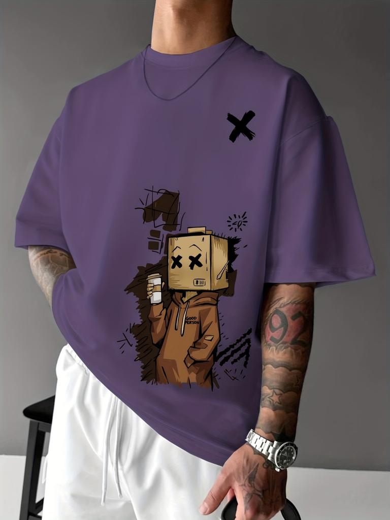Cartoon Pattern 3D Printed T-shirt for Summer Fashion, Comfortable Round Neck Top, European and American Men's Casual Streetwear