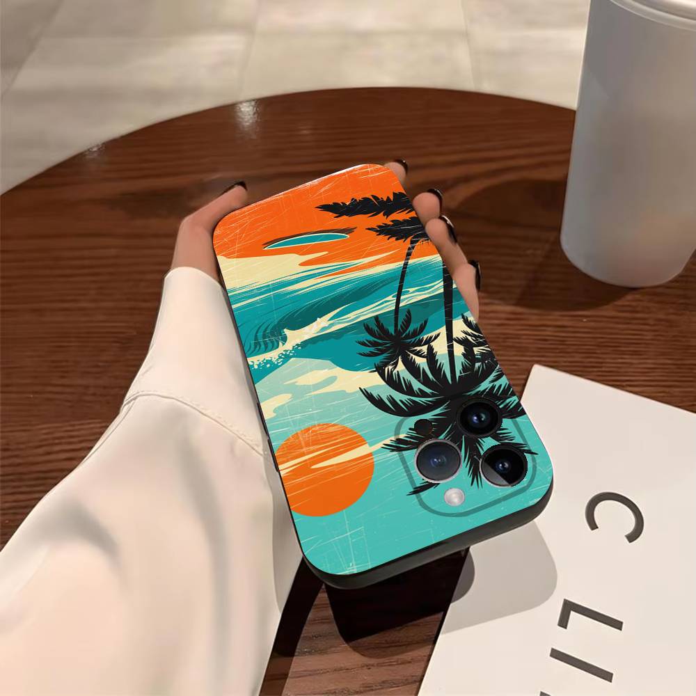 Coconut Tree Phone Case For iPhone 17,16,15,14,13,12,11,Pro,X,XS,Max,Plus,Soft Black Cover