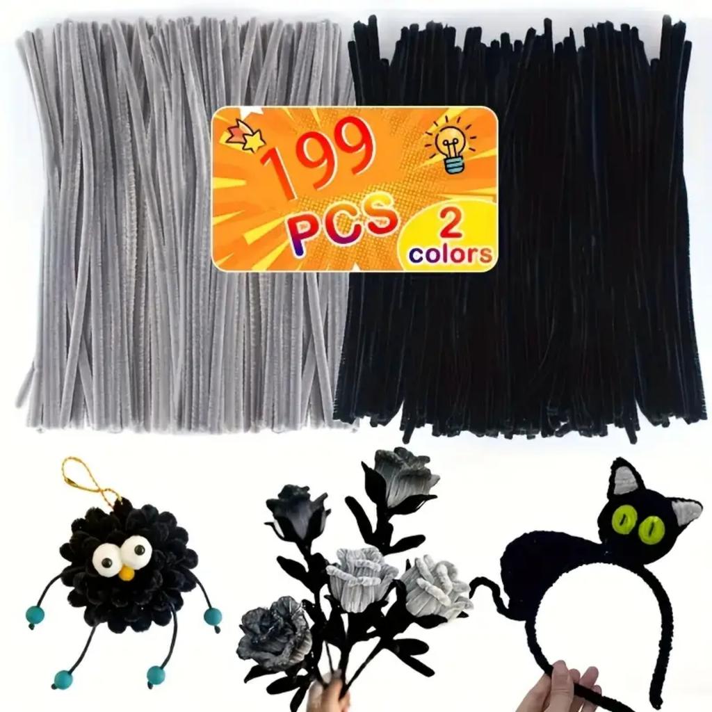 199pcs Set of Pipe Cleaner, Black and Grey Mixing, DIY Pipe Cleaner, Suitable for Art and Handicraft Gift Making