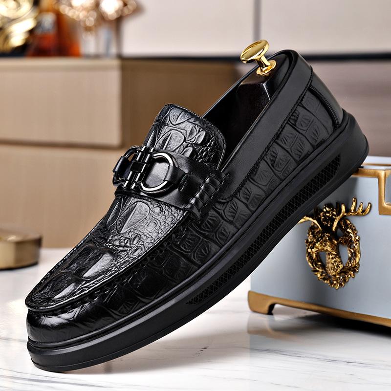 

Loafers men s new soft-soled beanie shoes men s business casual leather shoes formal British style crocodile pattern men s shoes 44 чёрный