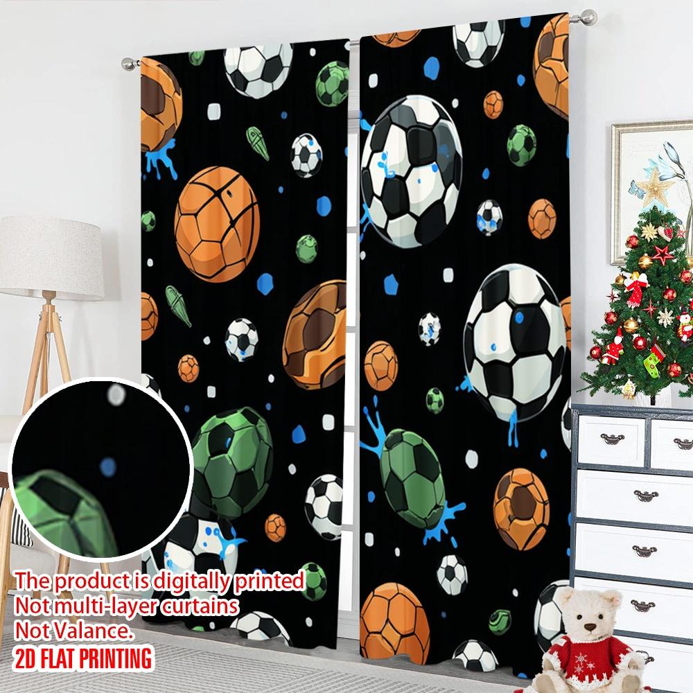 Set Of 2 Flat Printing Curtain Sports Balls Seamless Digital Printed Polyester Drapes Party Decorations Use Bedroom Office Curtains Made Master Window