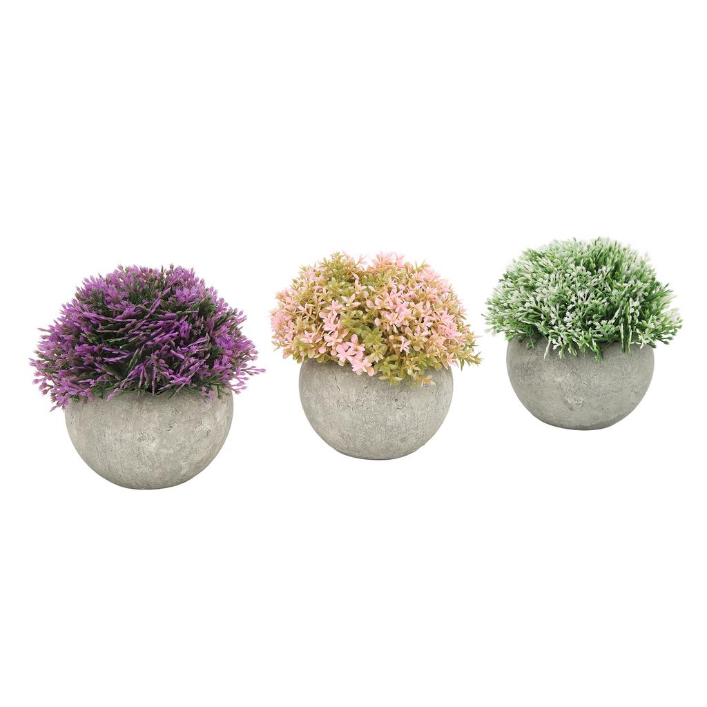 3pcs Mini Potted Artificial Plants Plastic Fake Green Plant Aesthetic Faux Plants Indoor Round