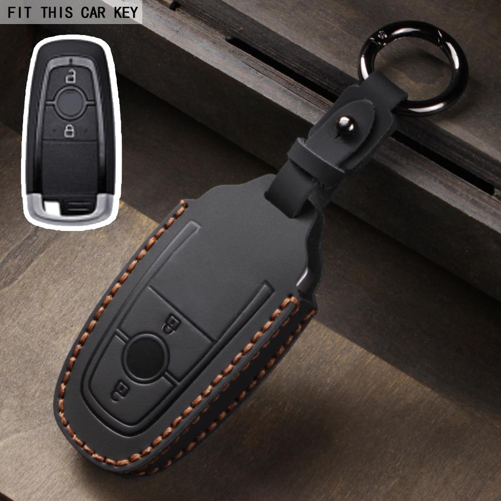 Fit for Ford Mustang Edge Explorer Focus F150 F250 F350 F550 Escape for Lincoln Mondeo 4 5 Buttons Leather Car Key Case