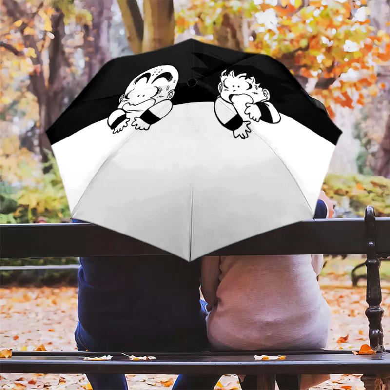 1 PC Automatic Folding Umbrella - Cute Cartoon Son Goku Pattern Portable Foldable Design With 8 Ribs Christmas Birthday Gifts
