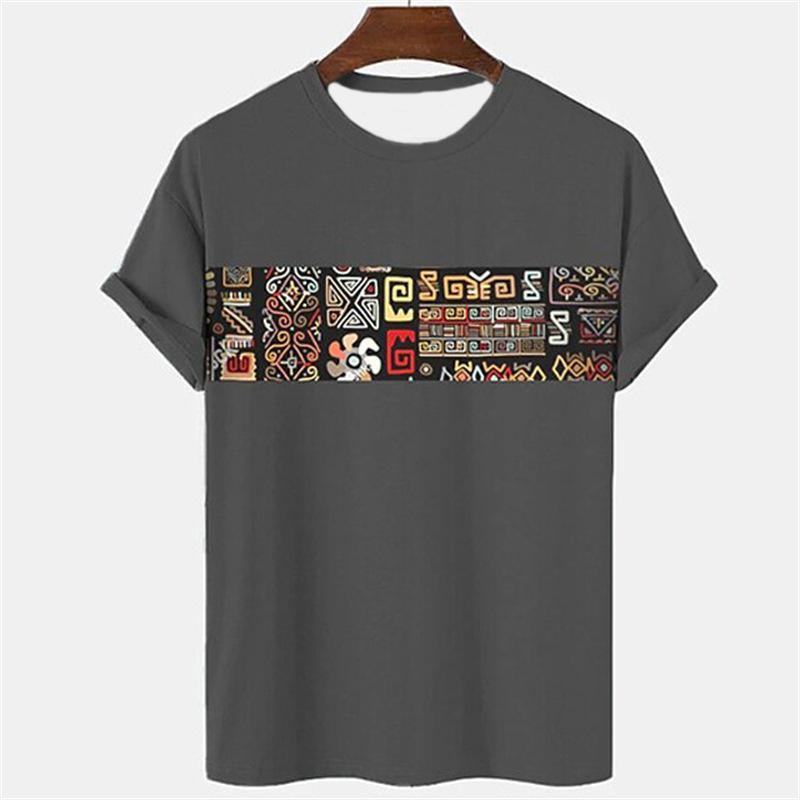 

Мужская футболка с этническим узором в племенном стиле, красочная, со вставками, с 3D-принтом, летняя, повседневная, с круглым вырезом, с короткими рукавами, свободная 5XL
