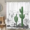 Cactus Shower Curtain Bathroom with Black White Western Decoration, Green Cactus Bathroom Shower Curtain with Hook,