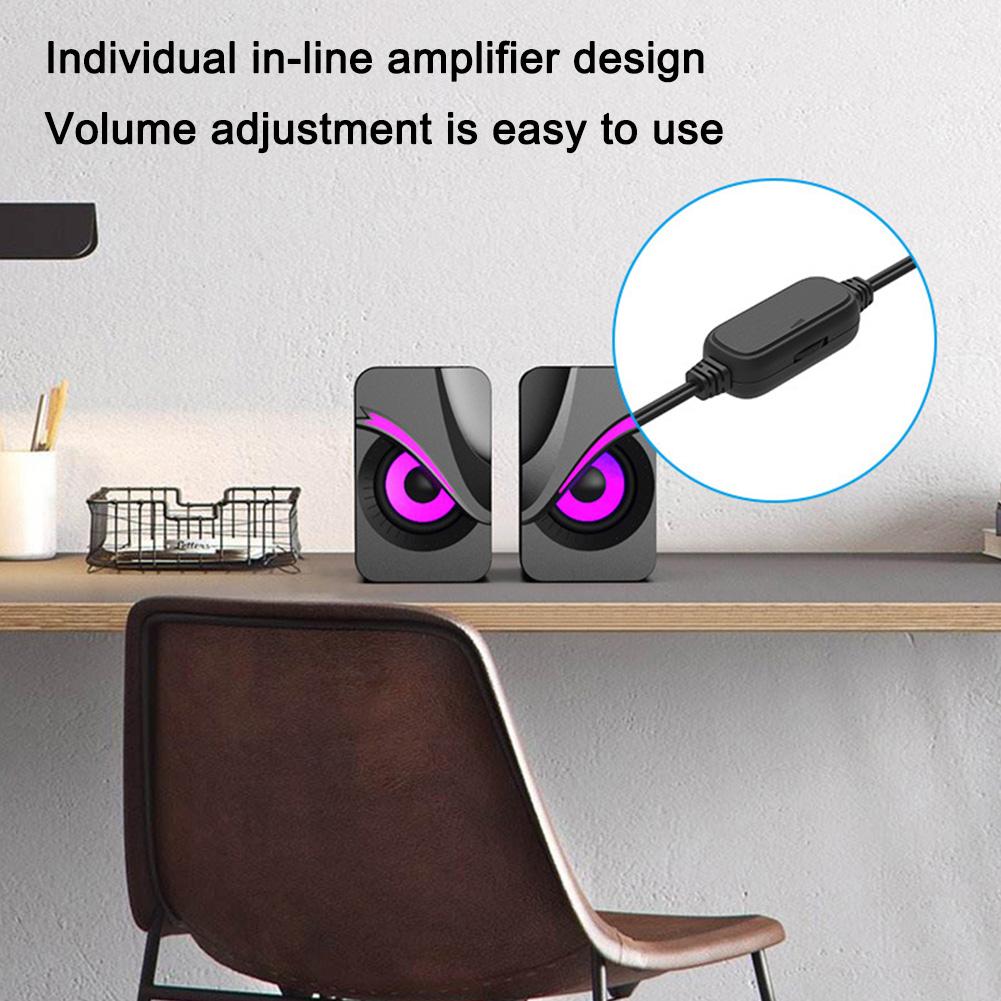 USB Wired Loudspeaker with RGB Lights Portable Mini Speaker Wired Volume Control Mini Desktop Speaker for Home Desk