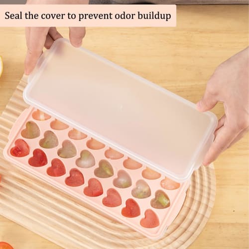Gevrkjenp Heart-Shaped Ice Cube Tray, Heart Ice Cube Shape - Heart-Shaped Ice Tray for Freezers, 24-Grid Ice Tray with Lid for Easy Removal, Mini Hear