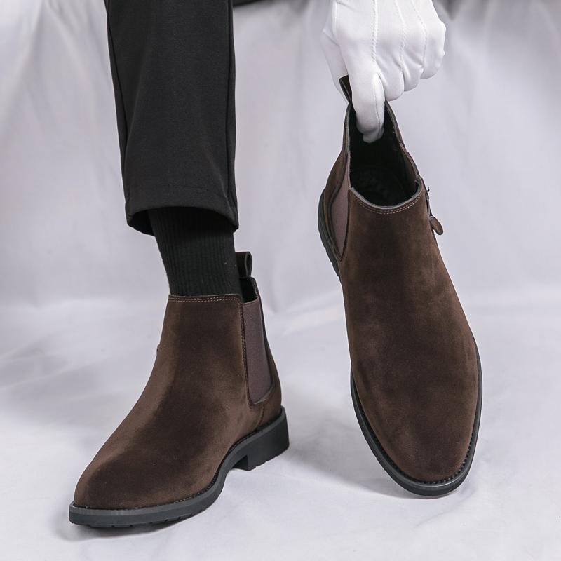 Men's Retro British Business Classic Chelsea Boots Suede Leather Men Fashion Ankle Boots Mens Casual Short Boots High-Top Shoes