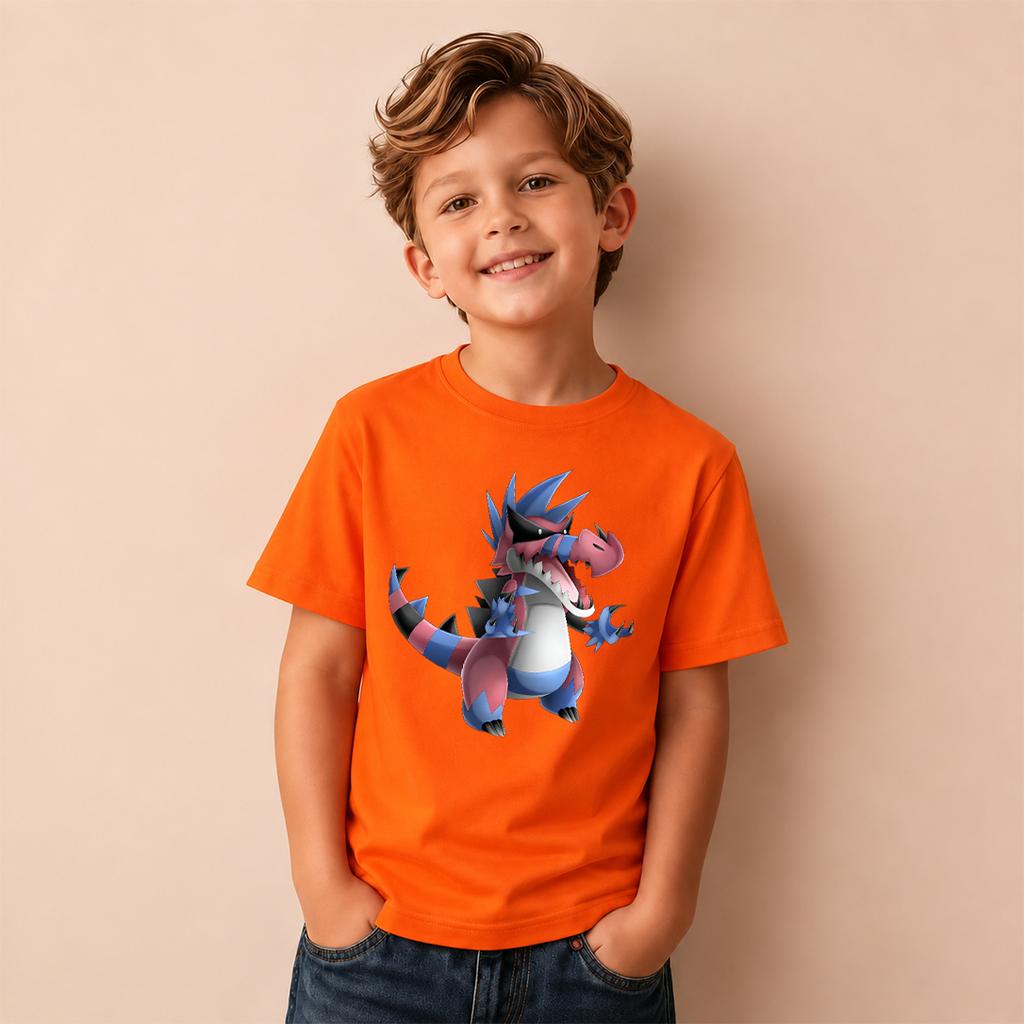 Kids Pokemon Krookodile Print Short Sleeve T-Shirt Boys Cartoon Graphic Casual Tee Children Birthday Gift