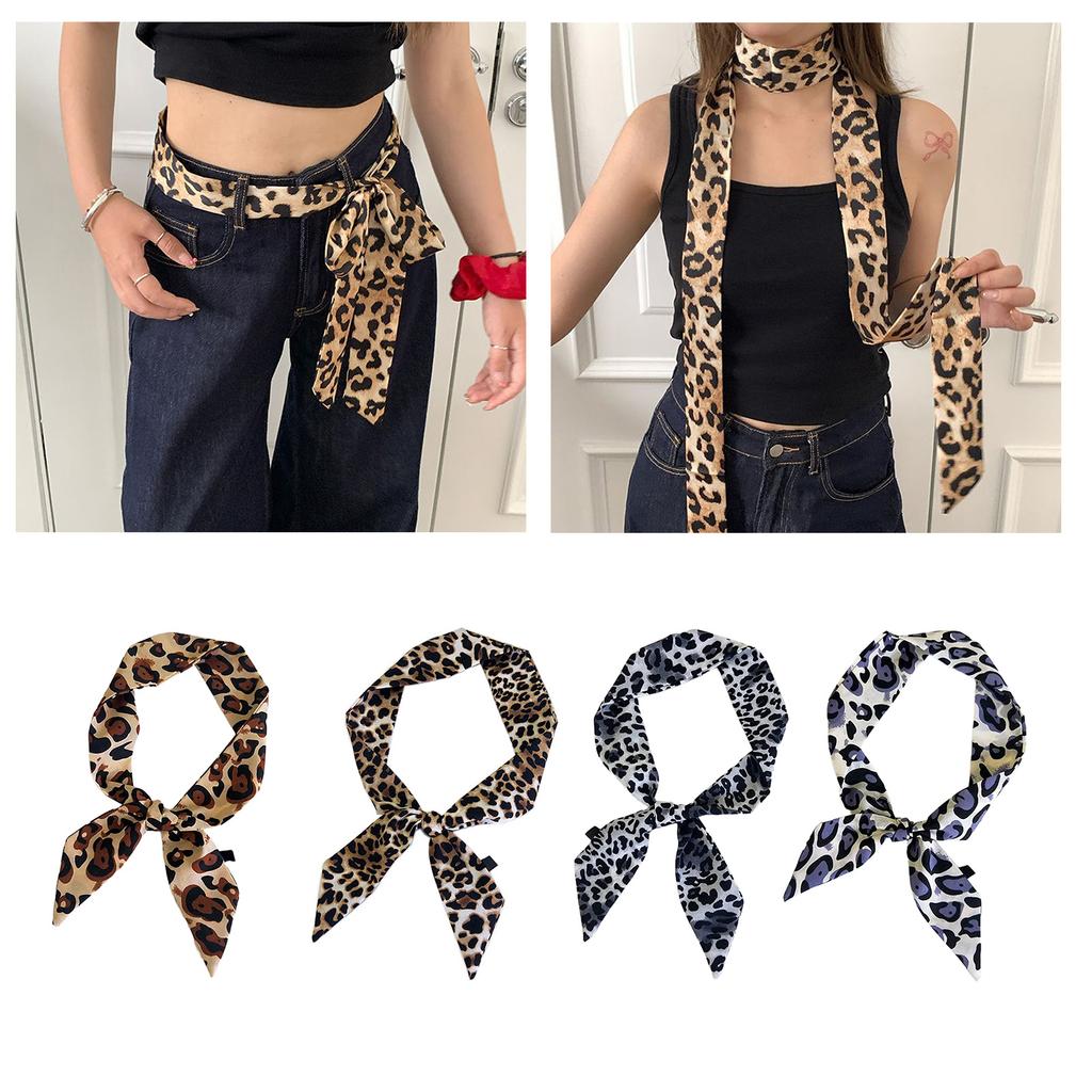 Leopard Print Narrow Silk Scarf for Women Girls Short Necktie Scarf Fashionable and Versatile Accessory for Any Outfit