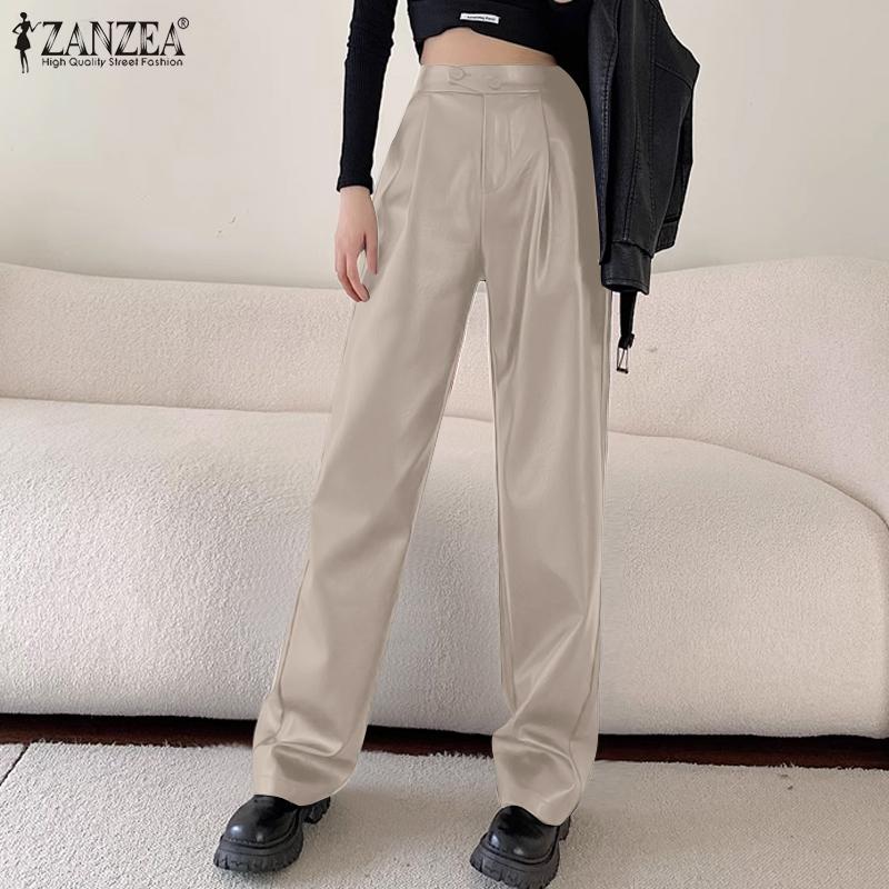 

ZANZEA Женские прямые брюки с высокой талией и пуговицами