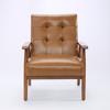 Genuine Leather Lounge Chair with Walnut-Colored Armrests & Rubberwood Legs – Comfortable Living Room Chair In Light Brown