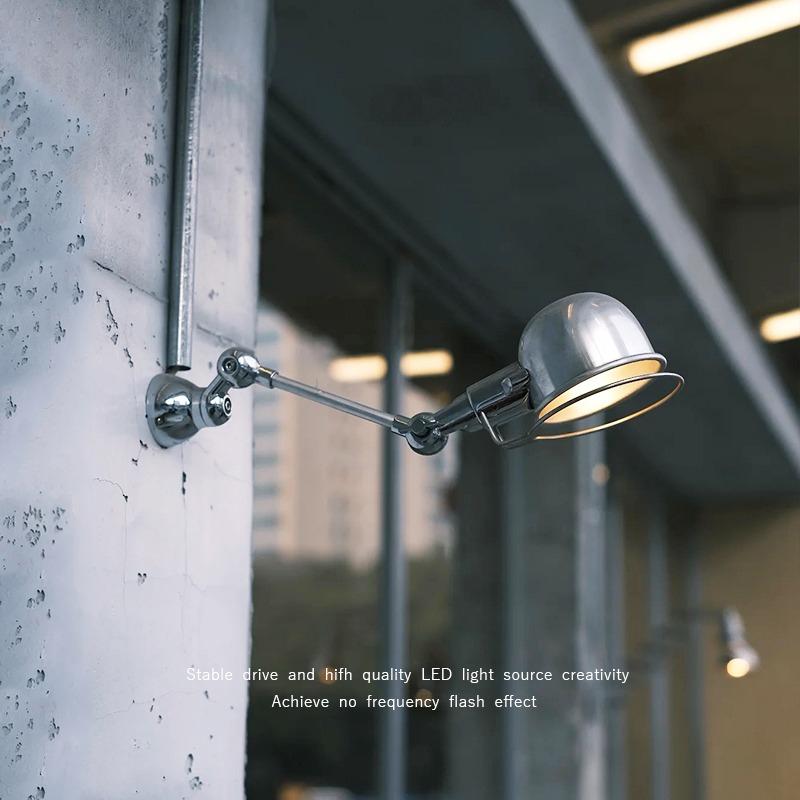 Vintage Silver Wall Lamp, Adjustable Aluminum Swing Arm, LED Wall Light