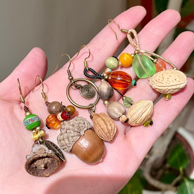 Handmade Retro Pine Cone & Dried Fruit Earrings - Forest Style Artistic Jewelry for Women