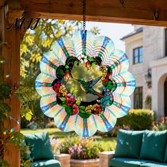 Easy Install Hanging Ornament Outdoor Owl/Hummingbird/Flower/Tree of Life/Rooster Wind Spinners, Reflective Spinners Garden Decor, Bird Deterrents for