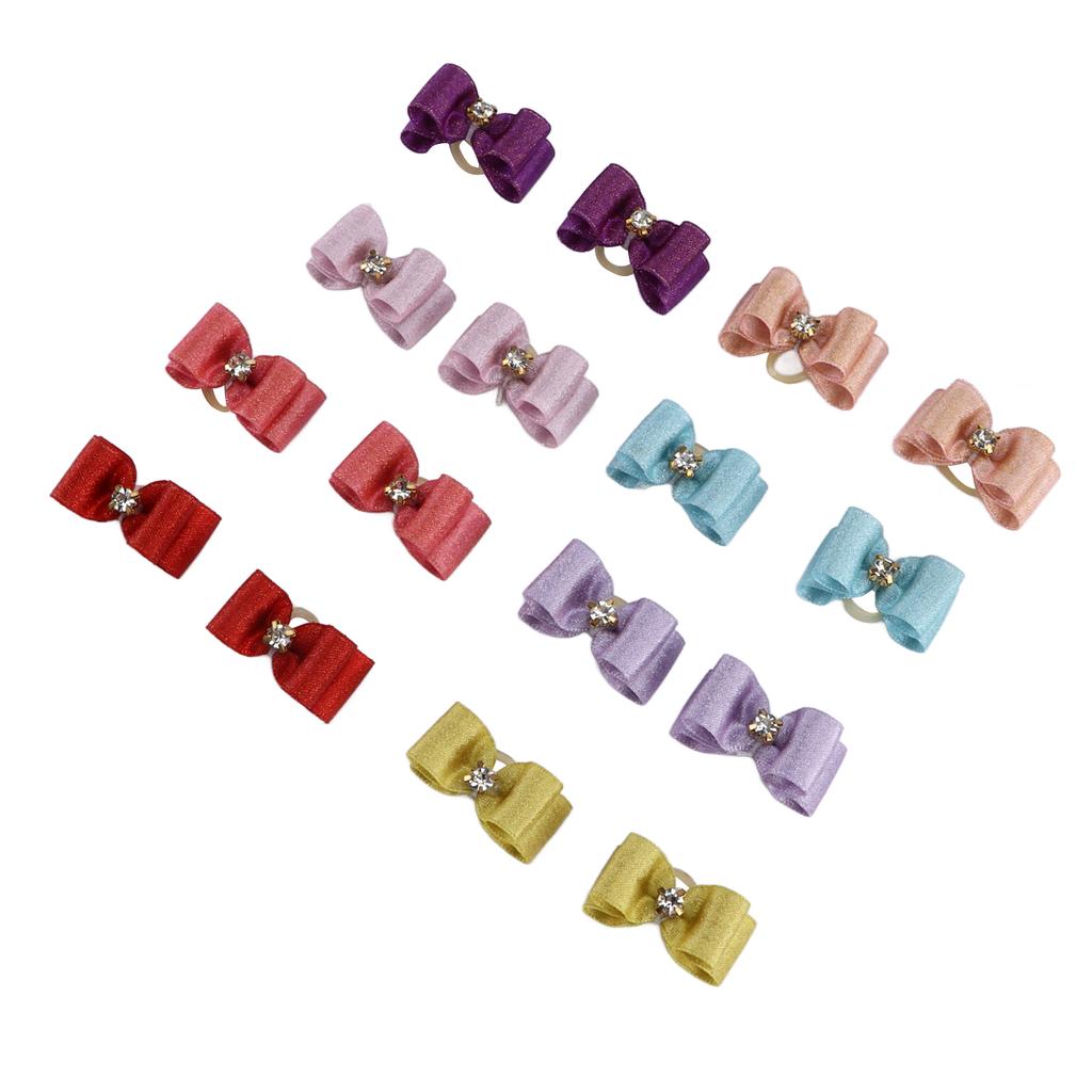 16pcs Pet Hair Bowknots Hand Made Mix Colors Cute Styling Dog Hair Topknot with Rubber Band for Cats