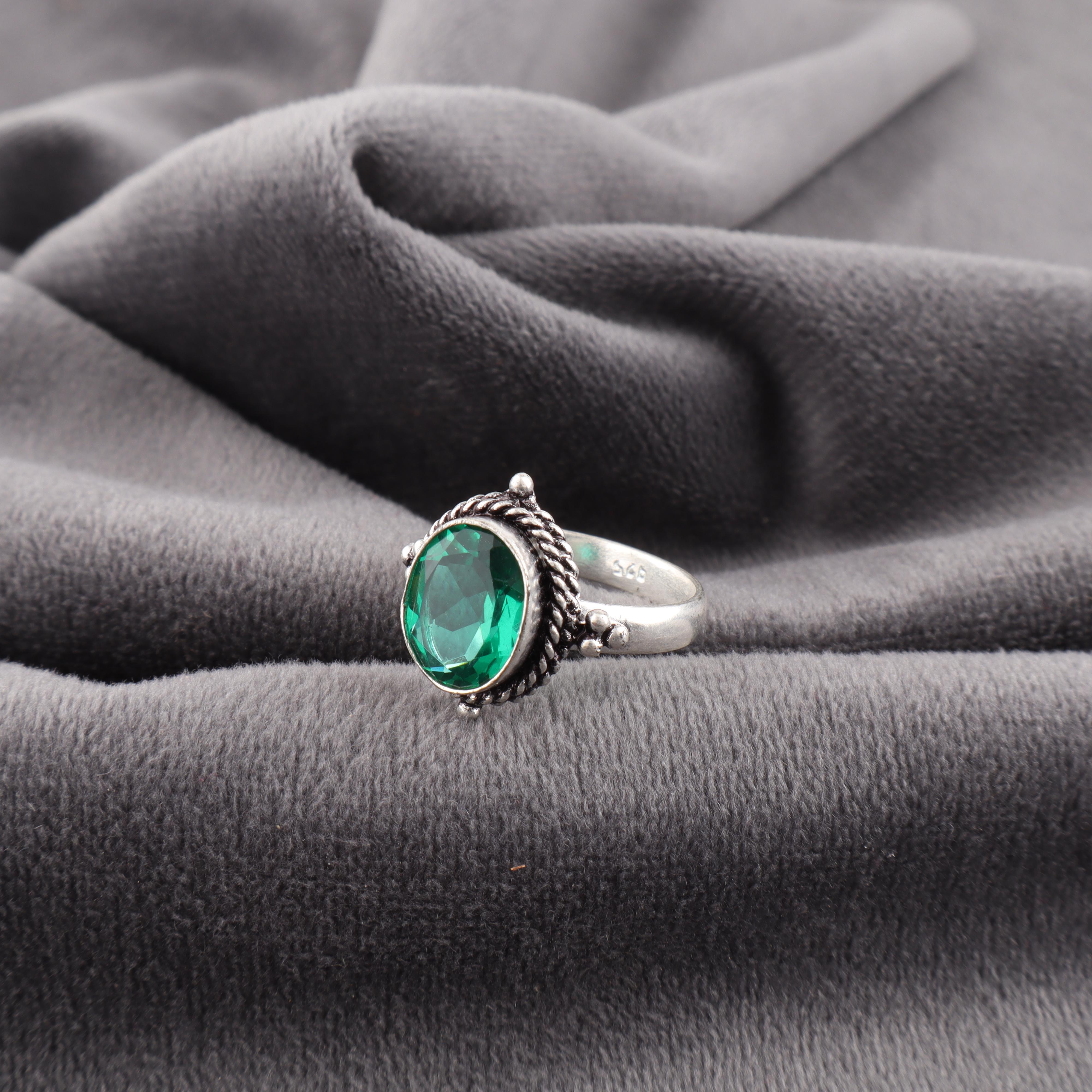 

Украшения с зеленым изумрудом, Украшения из стерлингового серебра 925 пробы, Серебряное кольцо ручной работы, Красивое кольцо с камнем интуиции для подарка на годовщину 9