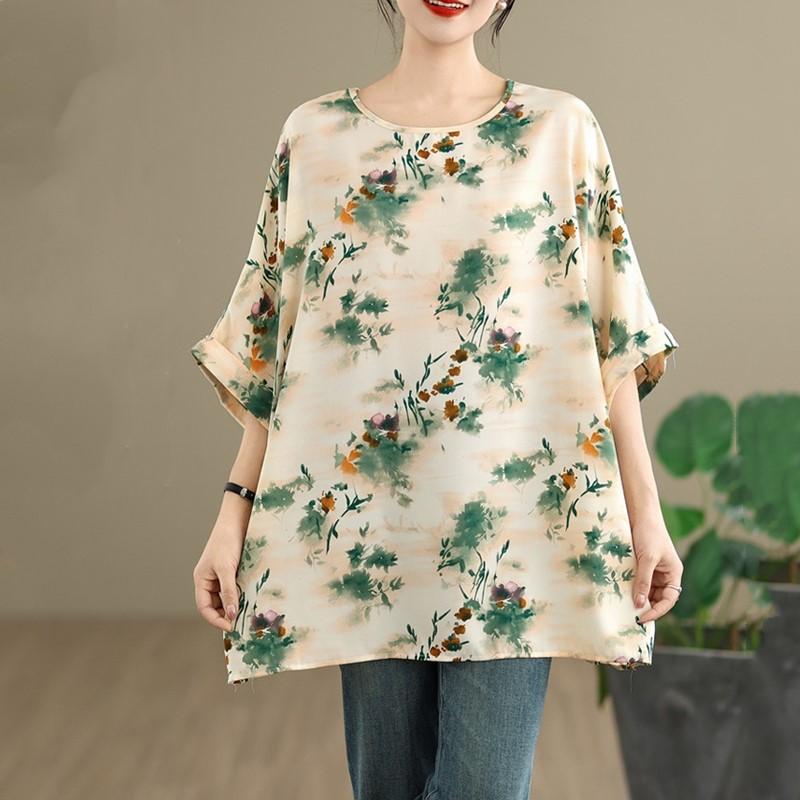 

Короткий рукав, свободная винтажная футболка с цветочным принтом, повседневная, свободная, женская летняя футболка