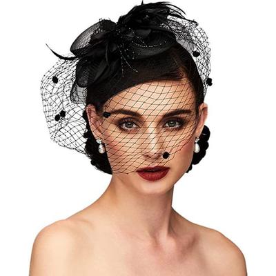 Bridal Hairpin Feather Headdress Tea Party Church Wedding Racing Season Vintage Top Hat Veil Hair Accessories