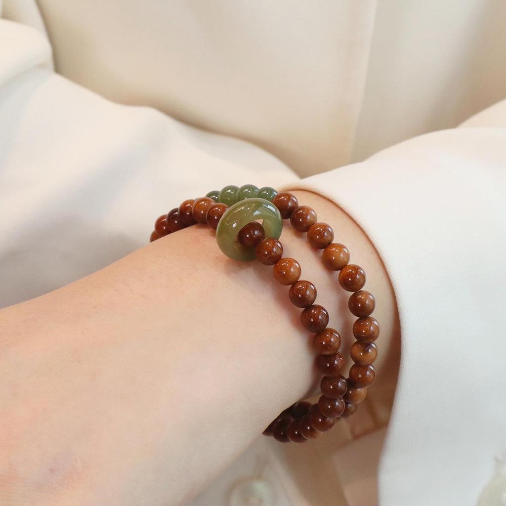 Natural Hetian Jade Double Circle Bracelet with Prayer Beads
