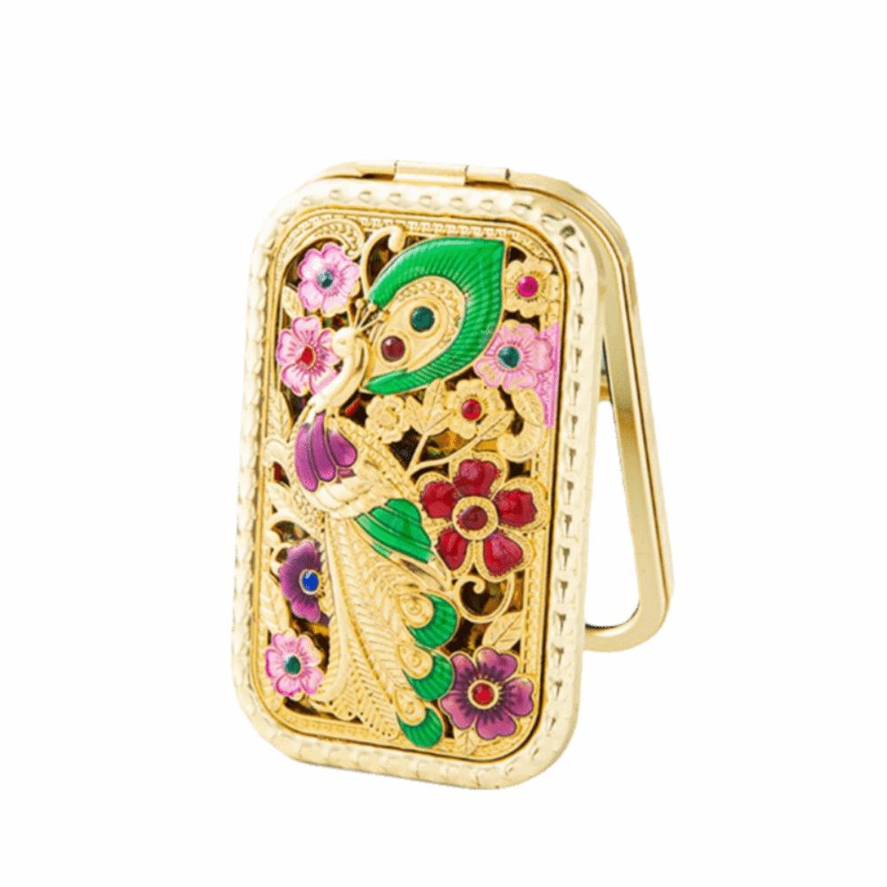 Square Compact Pocket Mirror Retro Double Sided Mirror Portable Peacock Makeup Mirror Beauty