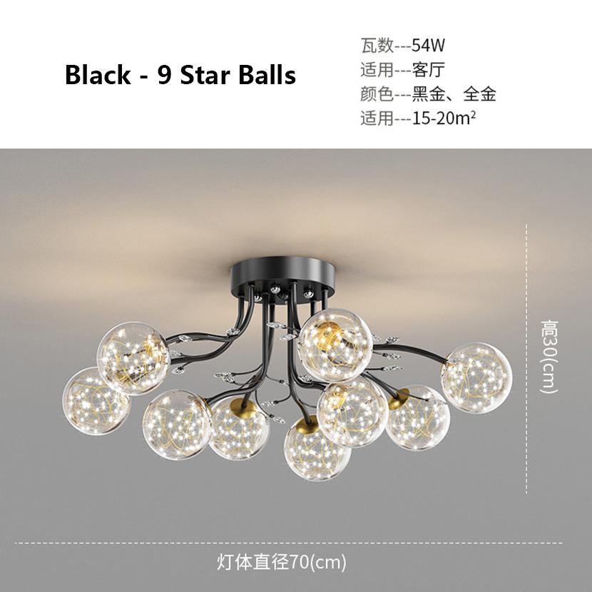 SANDYHA New LED Black Gold Chandeliers Clear Star Milk White Glass Ball Ceiling Lamp with Crystal Live Room Decor Pendant Lights