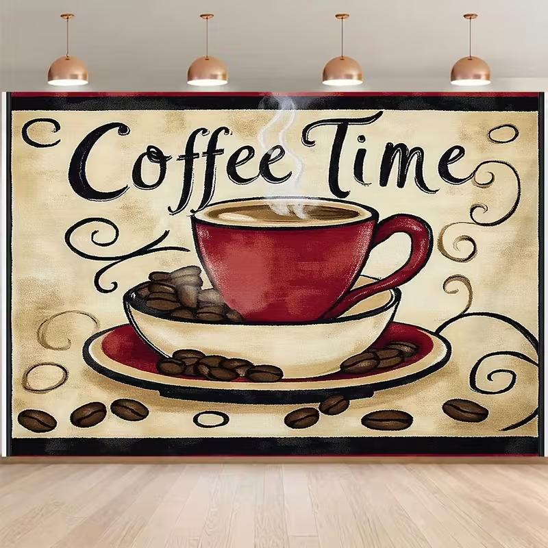 2D Red Coffee Cup Vintage Backdrop for Coffee Shop, Brunch Party and Home Decor 47.2x31.5inch/120*80cm