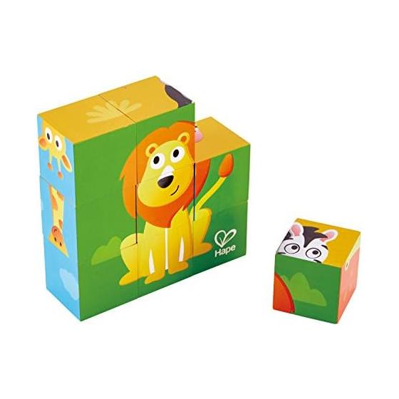 Hape E1619 Кубик-пазл «Животные», Деревянная кубик-головоломка для детей от 2 лет