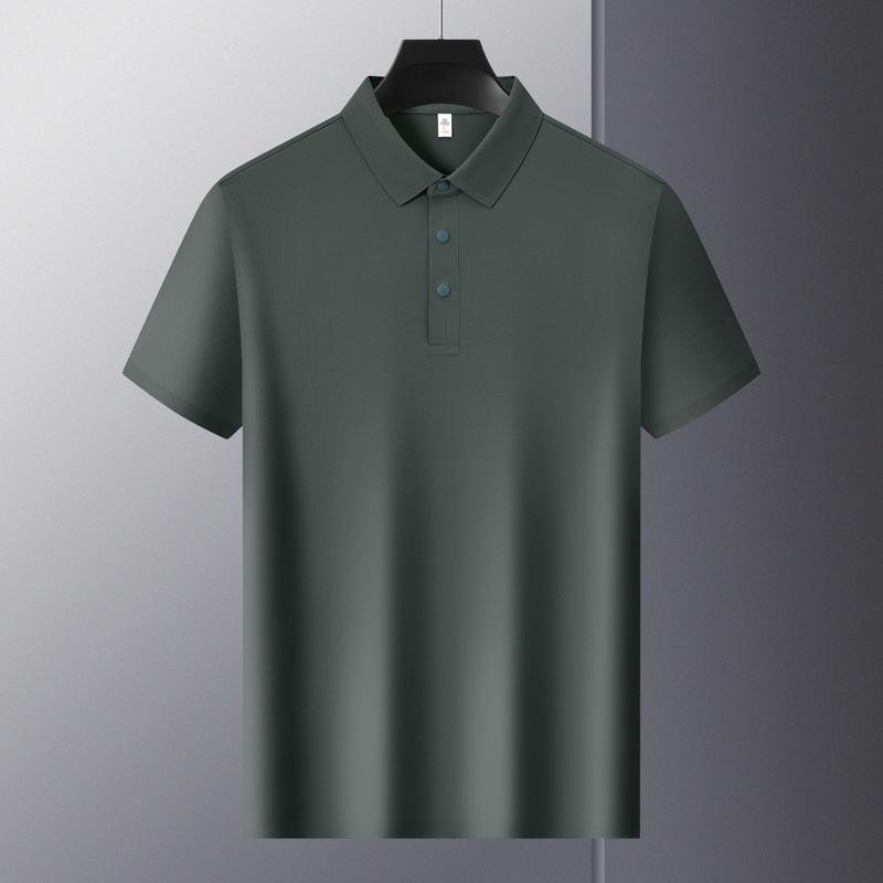 

Men s Ice Silk Seamless Lapel Polo Shirt - Sun Protection, Anti-Wrinkle, Elastic, Breathable, Short Sleeve Summer Workwear L армия зеленый