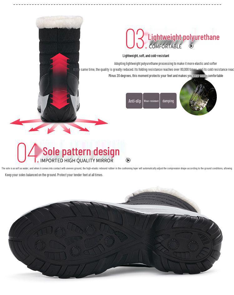 Women's Waterproof Leather Snow Boots - High-Top, Non-Slip, Mid-Calf with Warm Velvet & Thick Cotton Lining