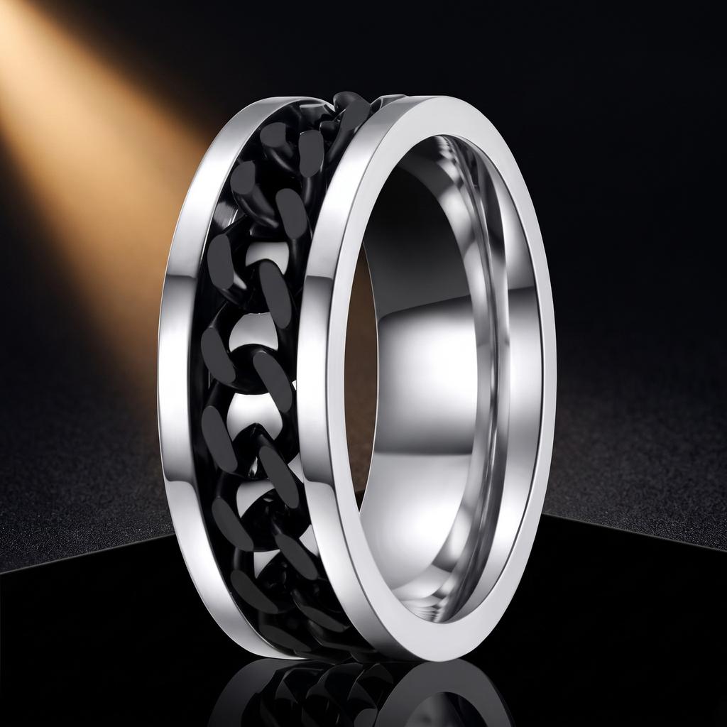 Boys Fashionable Stainless Steel Ring Does Not Fade Ins Wind Chain Rotation Rotation Decompression Titanium Steel Ring Element Ring