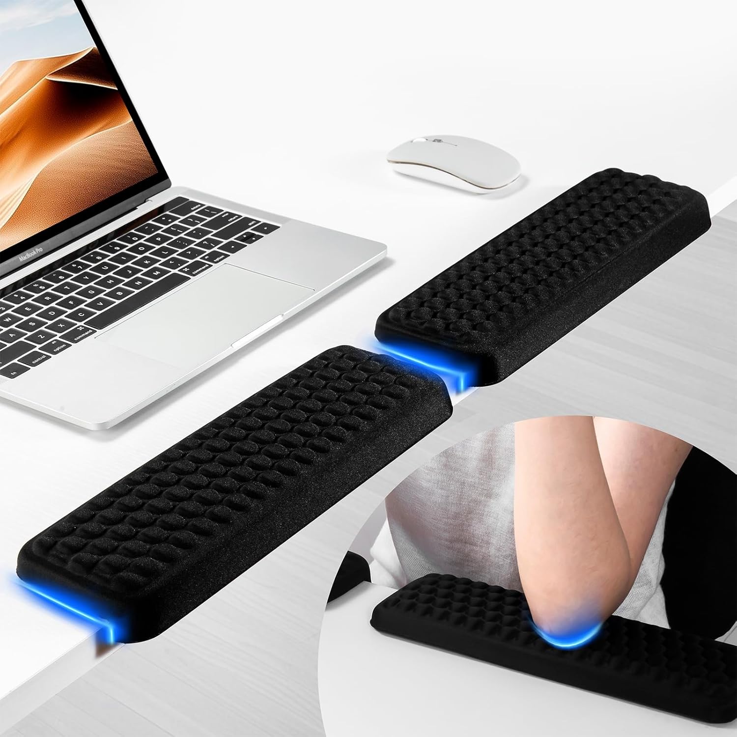 Desk Edge Cushion & Keyboard Wrist Rest - 2-Piece Ergonomic Memory Foam Arm Rest for Desk, Non-Slip Elbow Pads and Forearm Support (11.8 x 3.9 Inch)