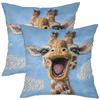 2D Flat Printing Cute Giraffe Pattern Blue Cushion Pillow Decor Polyester Pillowcase Sofa Decorative Cushion Cover