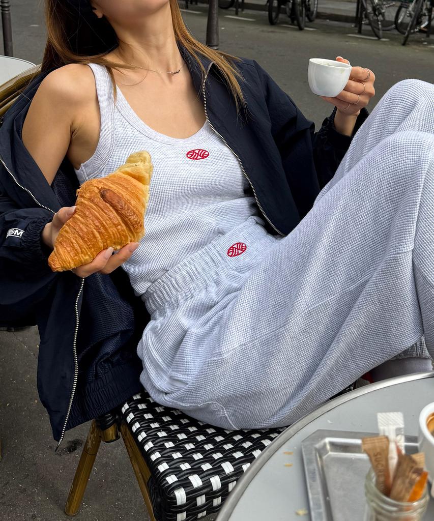 Minasu Track Logo Waffle Jogger Pants_White Melange