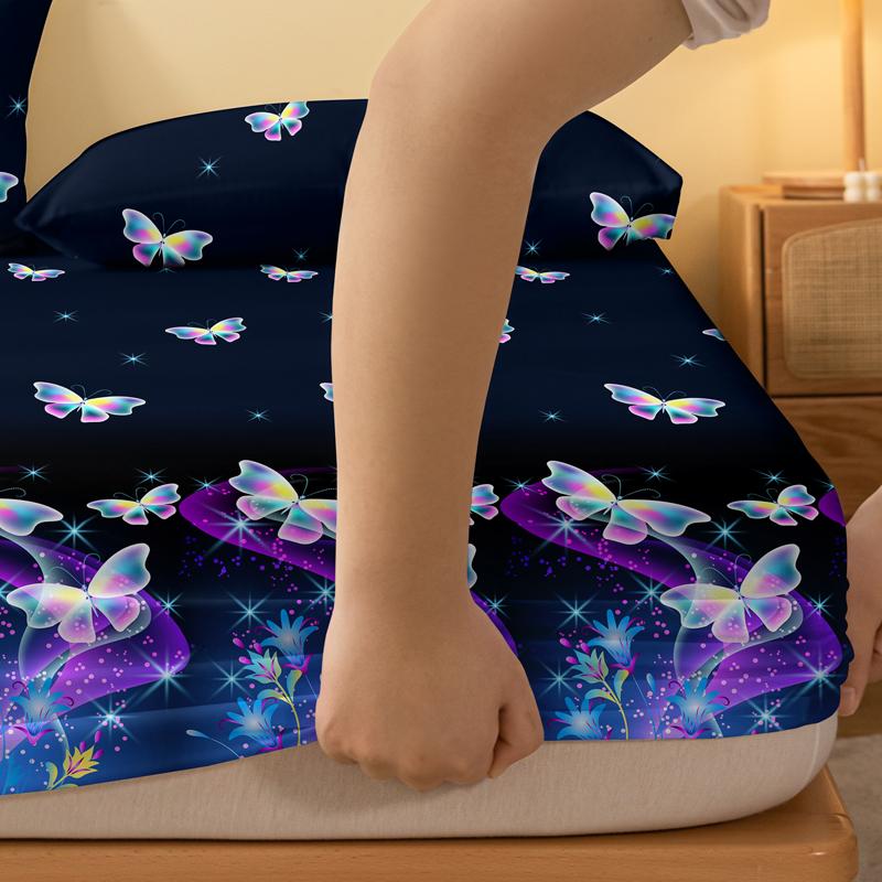 Piece 1 Of Butterfly Psychedelic Patterned Frosted Bedsheet, Bedroom Printed Bedspread, Bedding Excluding Pillowcases