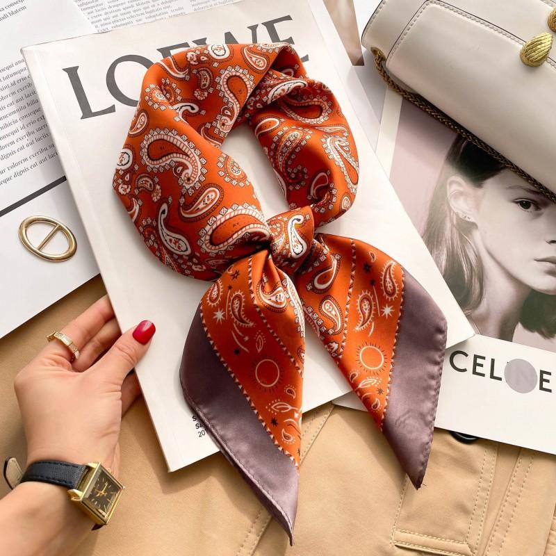 Elegant Silk-Like Square Scarf Women Korean Style Print Neck Lightweight 70x70cm Nylon Fashion Accessory