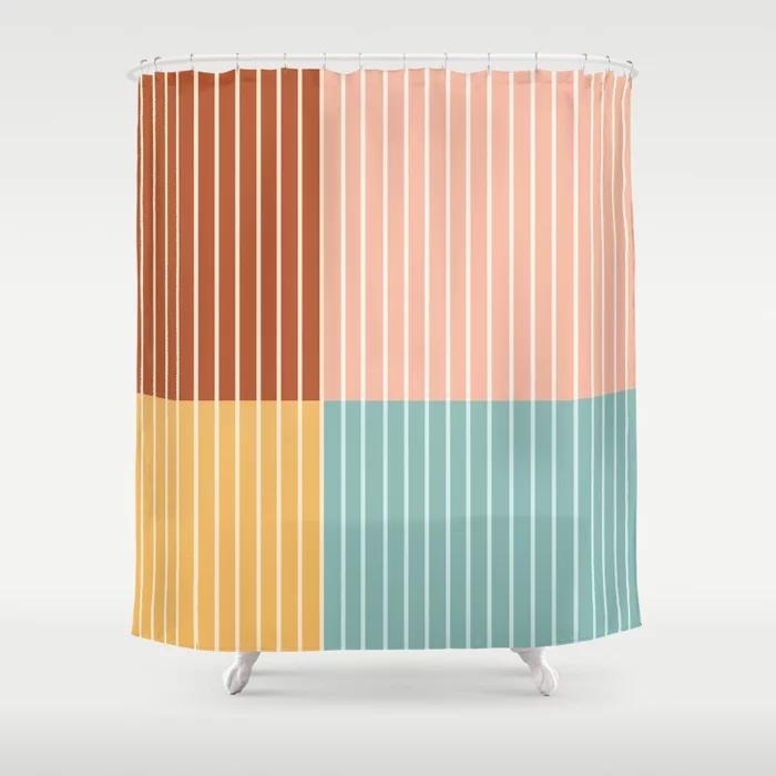 Simple Colorful Line Pattern Bathroom Curtain, Home Decoration, Waterproof Bathtub, Creative Personality Shower Curtain