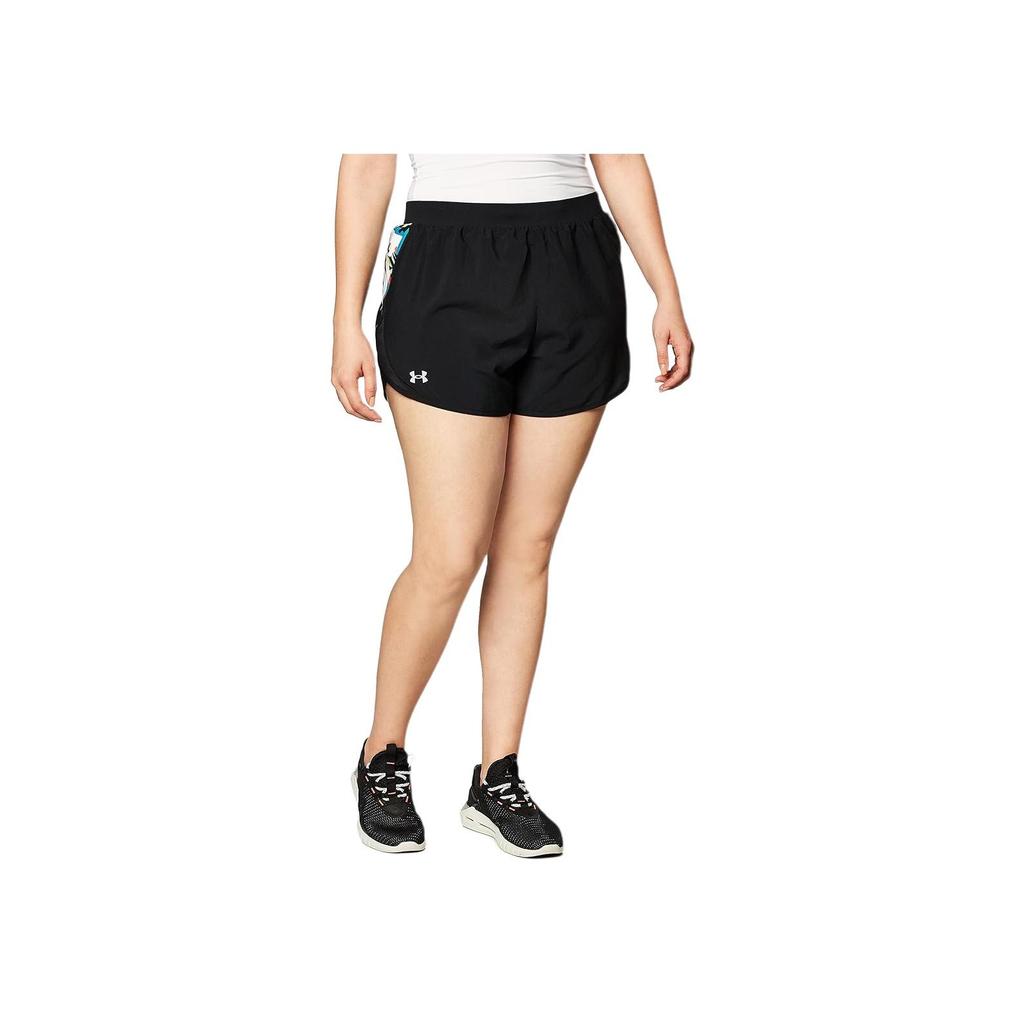 Under Armour Solid Color Logo Elastic Straight Fitness Shorts Women Shorts Black 1362681-001