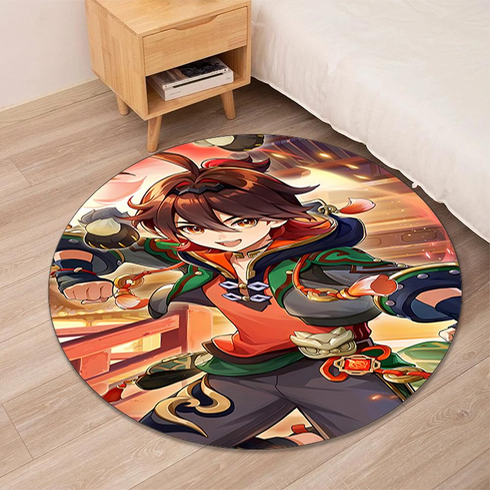Genshin Impact Printed Round Rug Carpet Chair Rug Area Rug Entryway Doormats,for Office Chair Living Room Bedroom Kitchen Room.