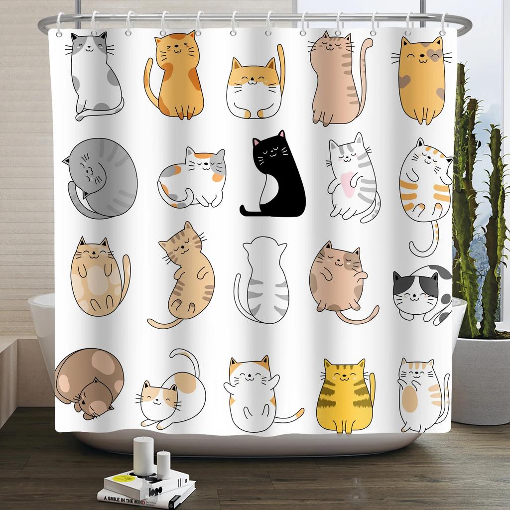 Cute Cats & Dogs Waterproof Shower Curtain - Fun and Colorfully Playful Pet Design for Cheerful and Lively Bathroom Decor