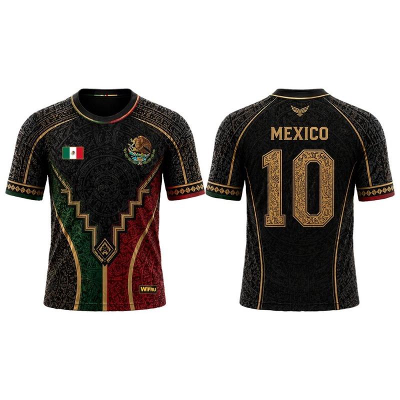 Hengyuan48 Heren Mexicaanse Vlag Shirt Azteeks Patroon Sneldrogend Ademend Voetbal T-shirt Unisex Casual Training Korte Mouw Tee 2XL