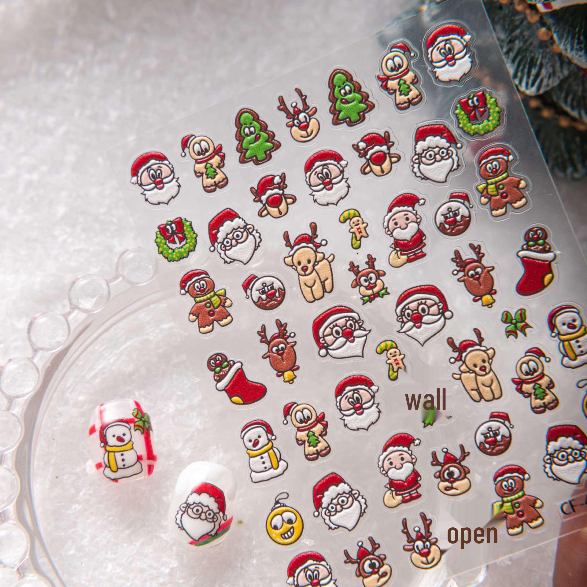 Cyansea Christmas 3D Cartoon Nail Stickers - Santa Claus & Tree Design CF-410