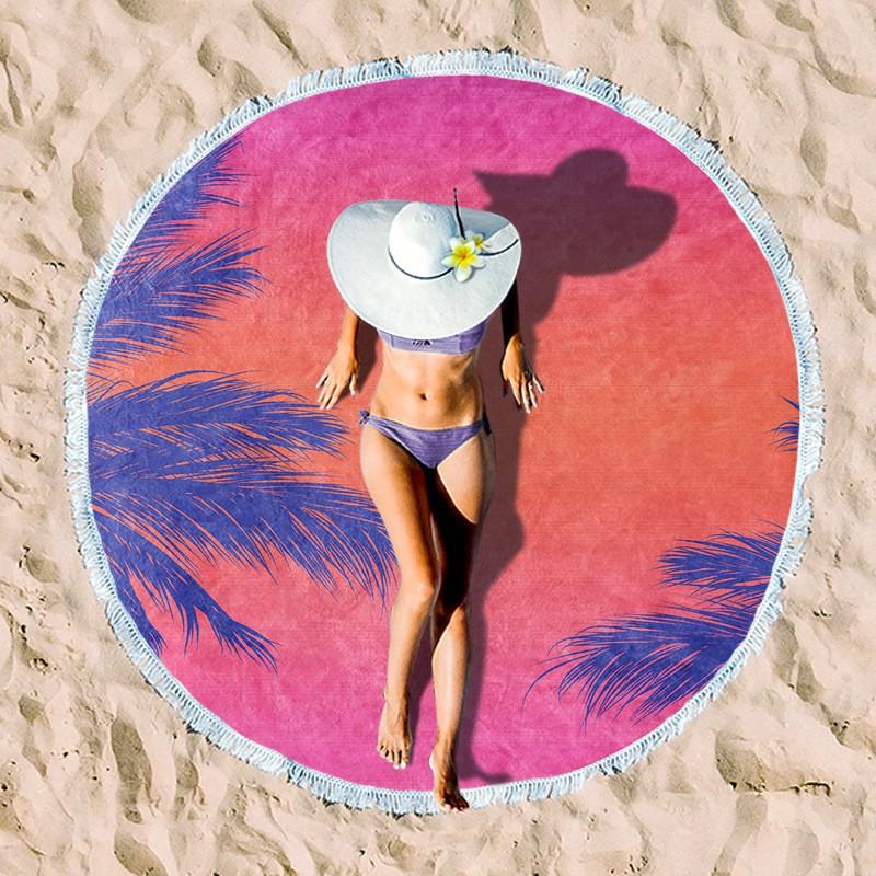 Ultrafine Microfiber Round Beach Towel Adults Quick Dry Digital Print With Fringe Trim Multipurpose Sand Mat Pool Travel Yoga Picnic