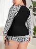 2025 Long Sleeve Patchwork Plus Size Tankini Women Push Up Big 2 Piece Swimsuit High Waist Beach Large Bathing Suit